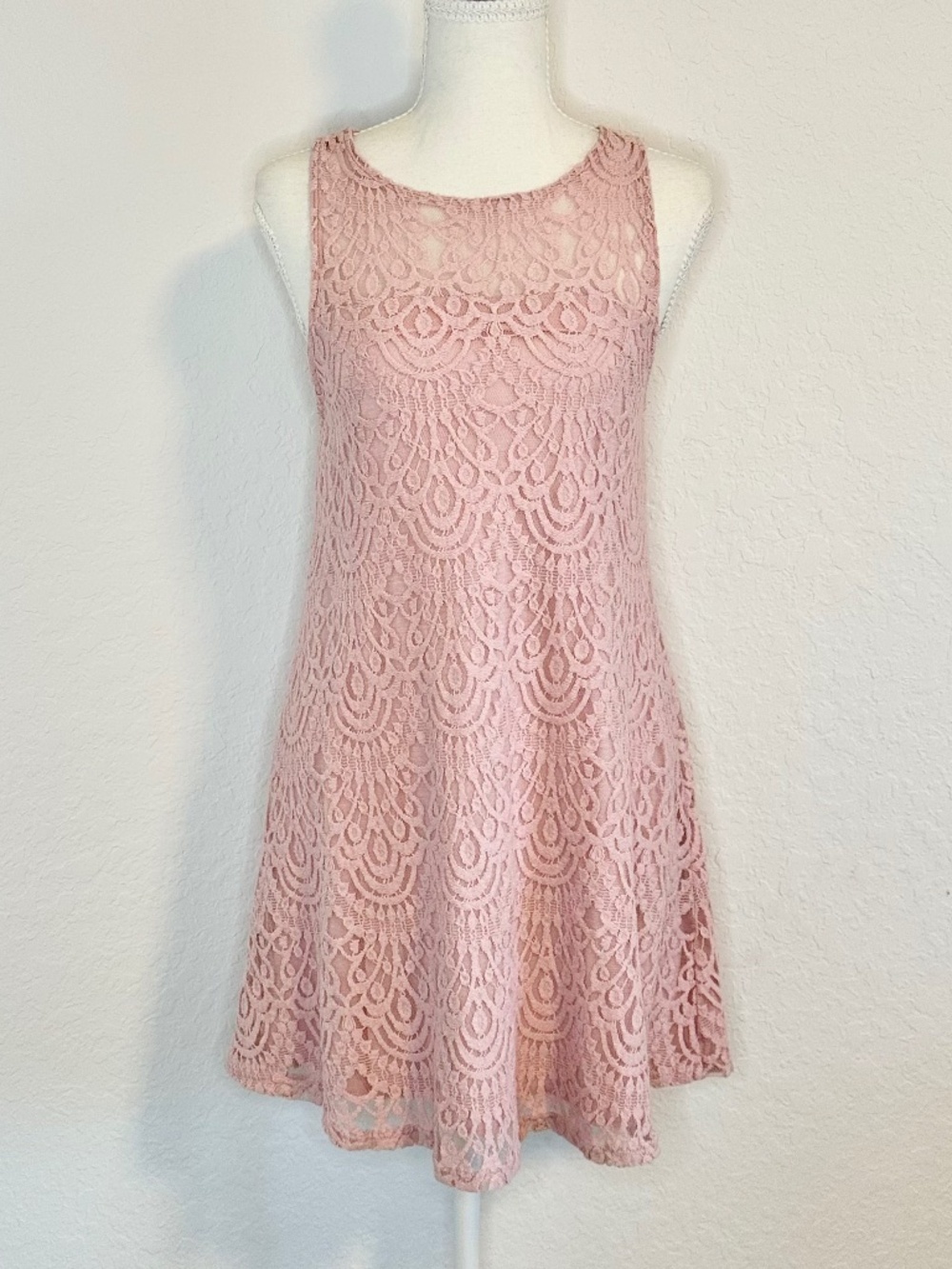 Ginger G Lace Overlay Pink Lined Stretch Dress, Size S